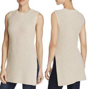 Three Dots Metallic Sleeveless Sweater Knit Tunic in Oatmeal/Silver, size XS